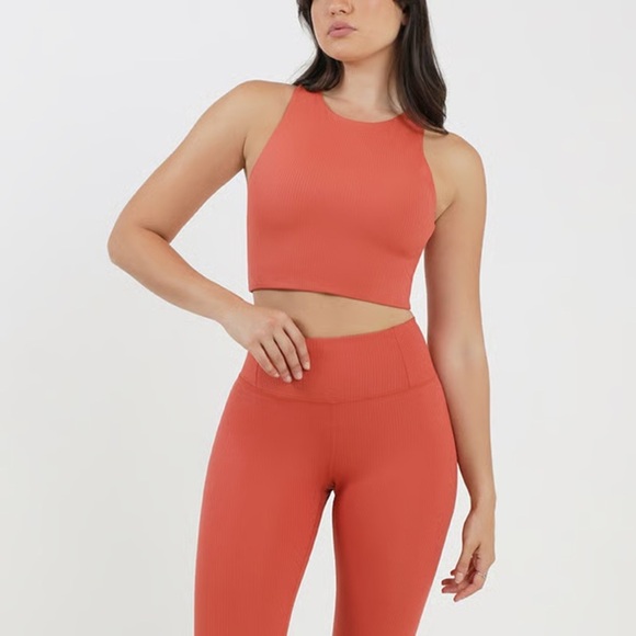 Girlfriend Collective Ribbed Dylan Tank Bra High Neck Size small in orange - Picture 2 of 9